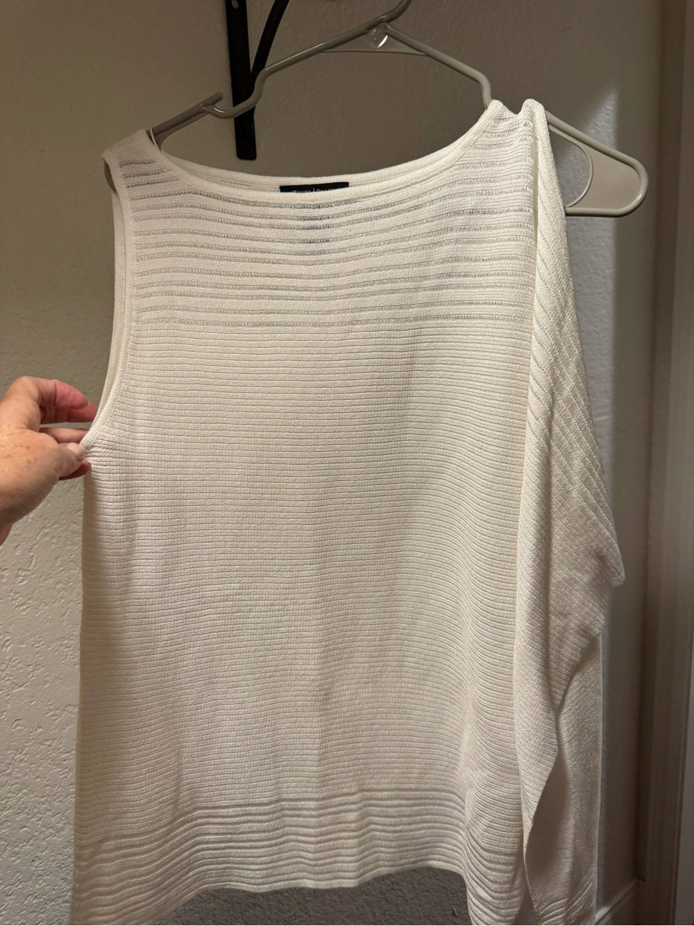 White House Black Market Cream One-Shoulder Knit Tank